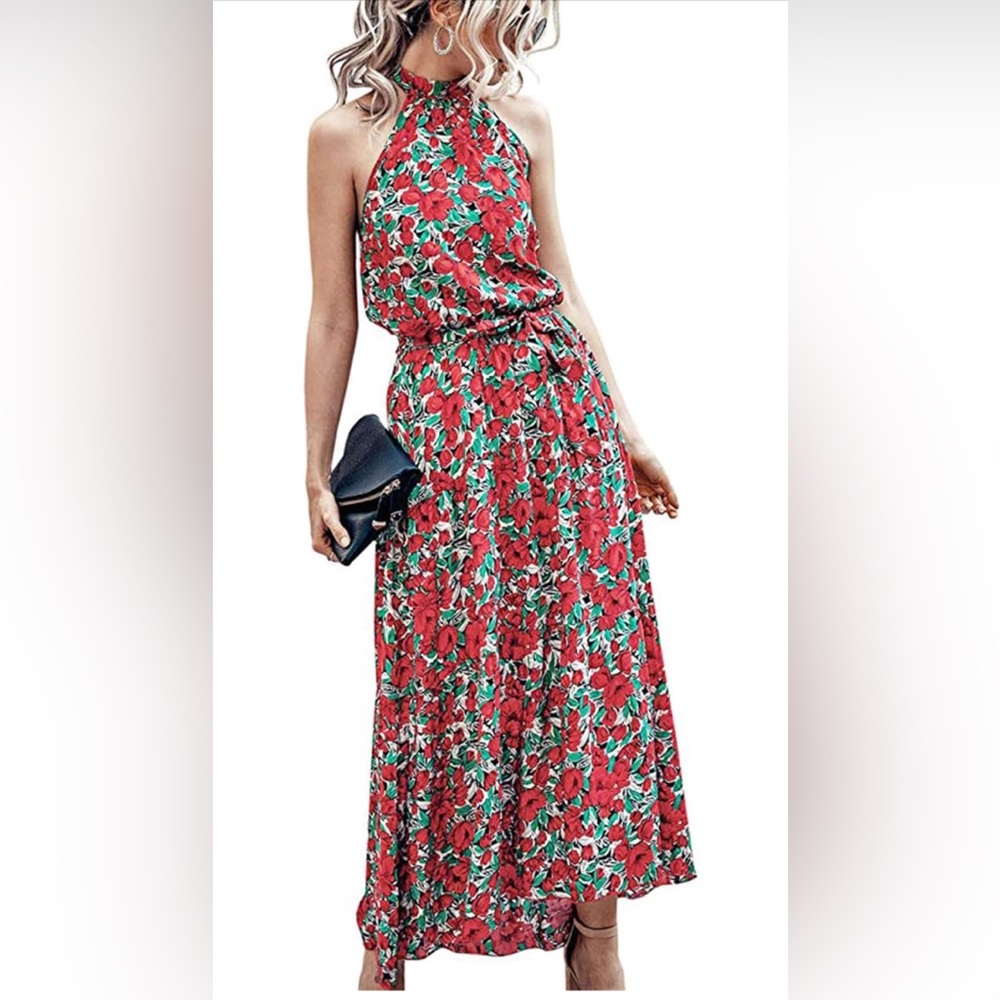 Red Floral Sleeveless Dress